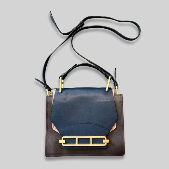 Zac Posen Handbags - Zac Posen Katie Satchel Crossbody Leather Structured Top Handle Bag Purse Navy
